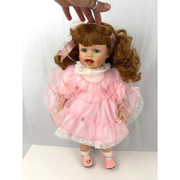 VTG William Tung Doll Tuss Hand Crafted 18" Porcelain Theresa Pink Doll Signed - Picture 2 of 15
